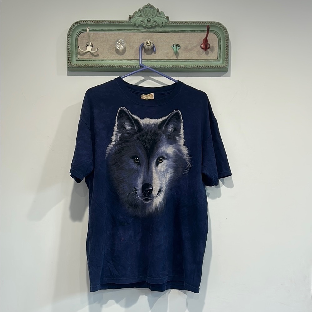 The Mountain Vintage Navy blue Wolf Graphic T-Shirt short sleeve tee large
